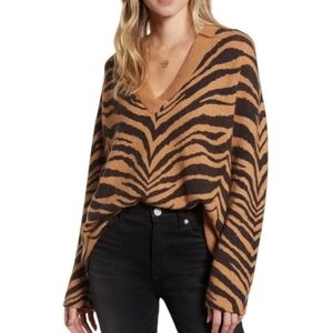 Rails Tiger Stripes Eleanor Wool Cashmere Blend Punk R13 V-Neck Sweater Small